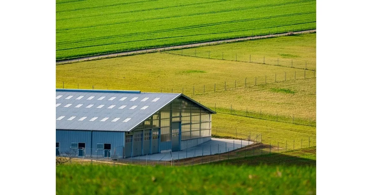 Nave agrícola de estructura metálica para almacenamiento de cosechas Nave agrícola metálica en explotación agraria