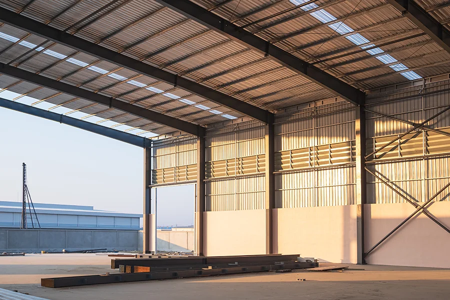 Estructura metálica para nave industrial durante la fase de construcción | tipos de estructuras metálicas para naves industriales